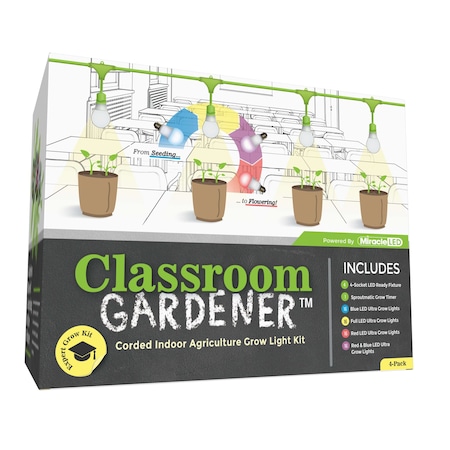 Miracle Led Classroom Gardener 4-Socket Corded Expert LED Grow Kit w/ Timer Controls, 6PK 607991